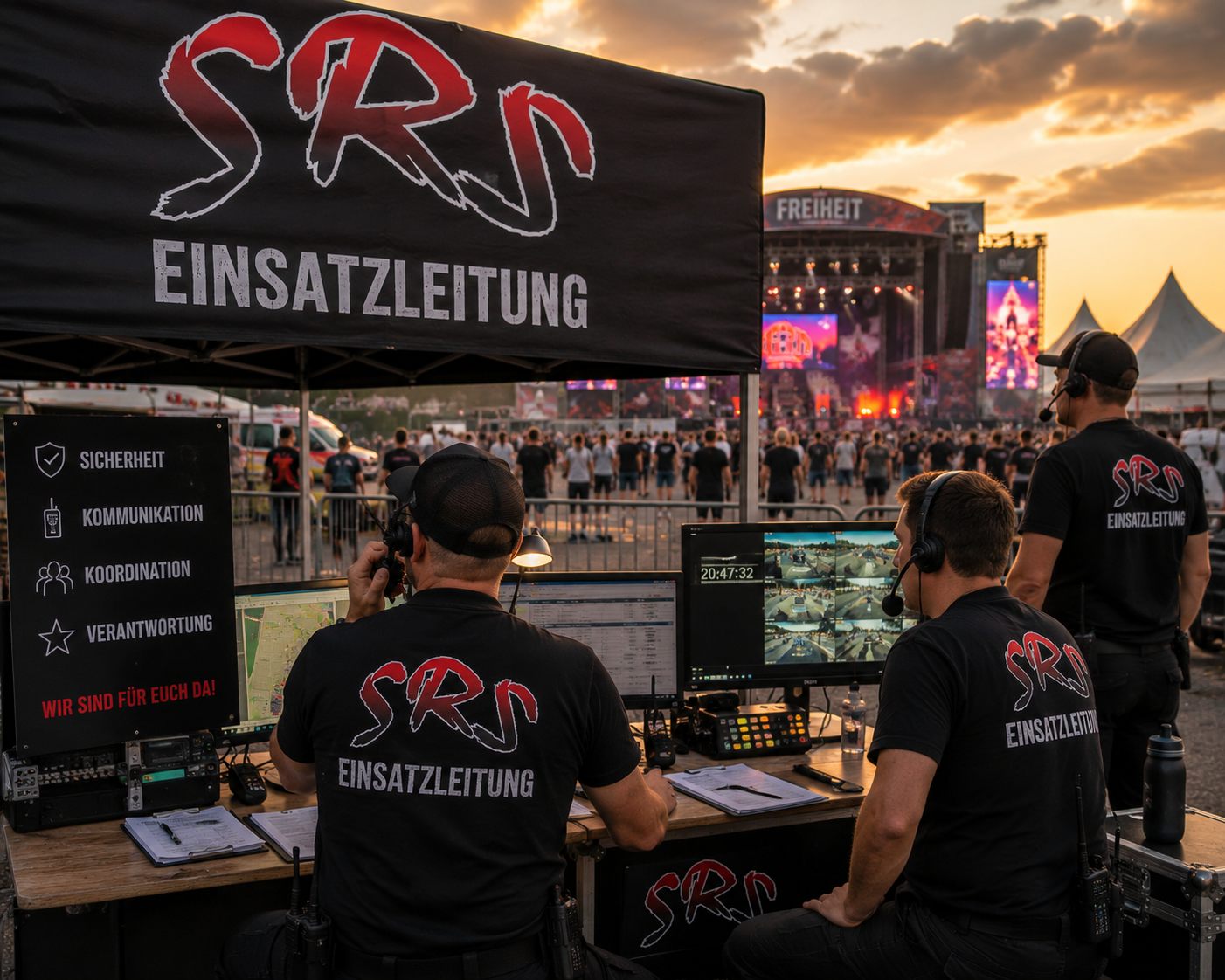 SRS Einsatzleitung mit Blick auf das Veranstaltungsgelände